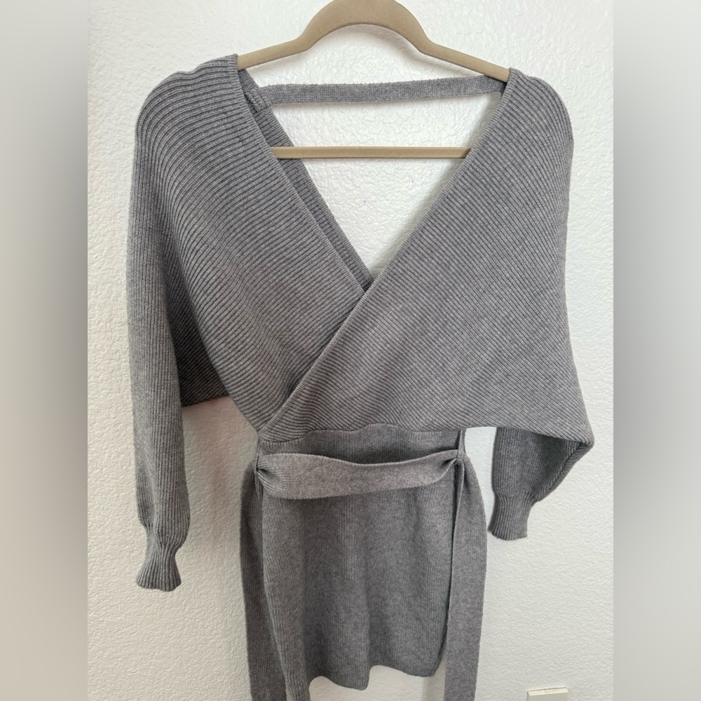 Vici Taupe Ribbed Knit Mini Dress